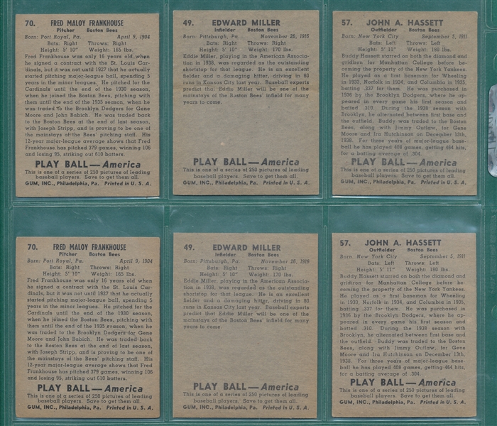 1939 Play Ball Lot of (14) Bees