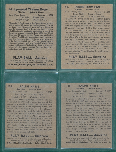 1939 Play Ball Lot of (10) Tigers