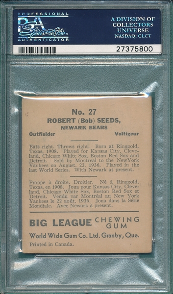 1936 WWG #27 Bob Seeds PSA 3