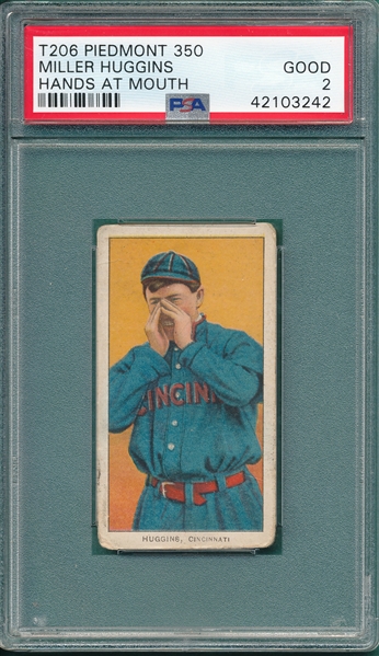 1909-1911 T206 Huggins, Hands To Mouth, Piedmont Cigarettes PSA 2