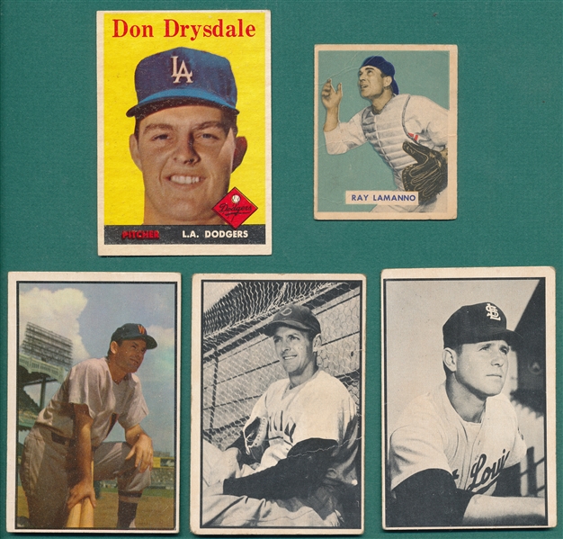 1949-58 Bowman/Topps Lot of (5) W/ 58 Drysdale