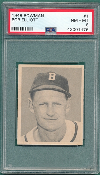 1948 Bowman #1 Bob Elliott PSA 8