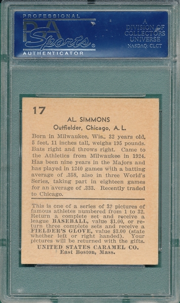 1932 U. S. Caramel #17 Al Simmons PSA 6