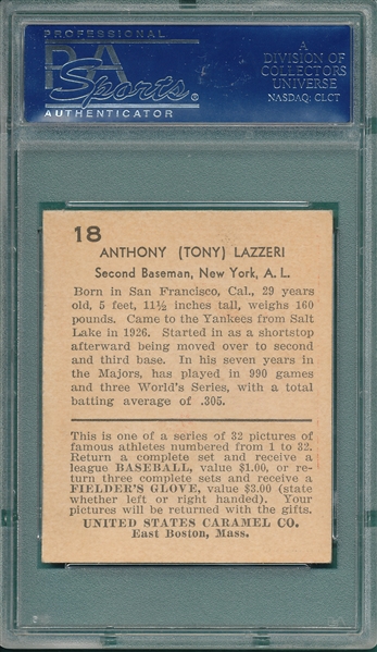 1932 U. S. Caramel #18 Tony Lazzeri PSA 6.5