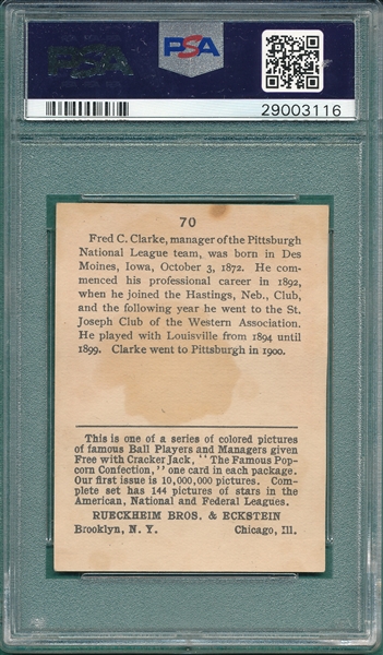 1914 Cracker Jack #70 Fred Clarke, PSA 3