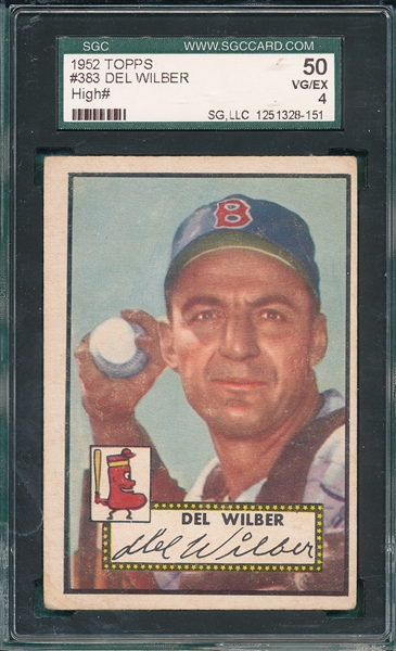 1952 Topps #383 Del Wilber SGC 50 *High #*
