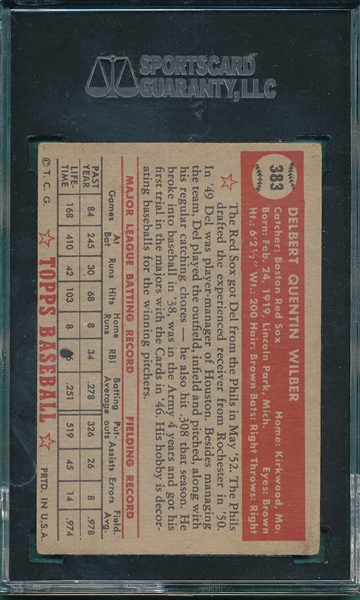 1952 Topps #383 Del Wilber SGC 50 *High #*