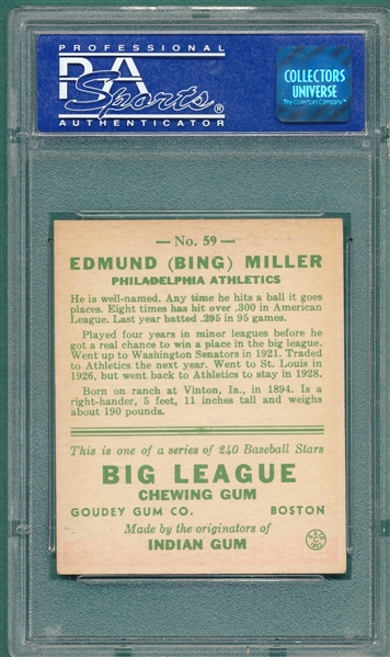 1933 Goudey #59 Bing Miller PSA 7