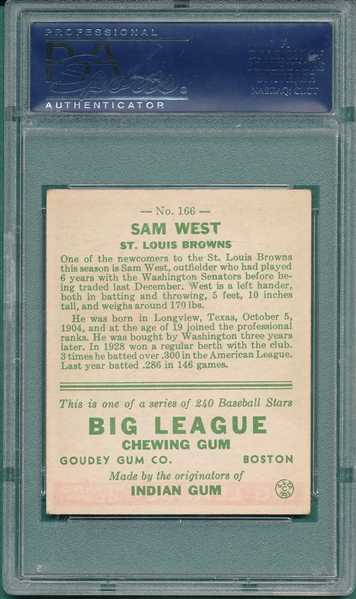 1933 Goudey #166 Sam West PSA 5