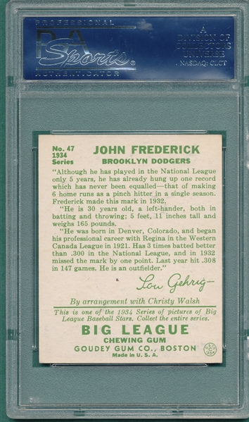 1934 Goudey #47 John Frederick PSA 7