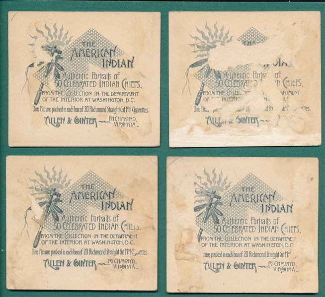 1888 N36 The American Indian, Allen & Ginter, Lot of (4) W/ Striker