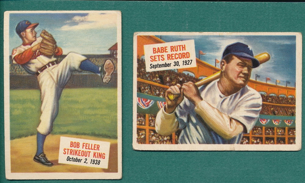 1954 Topps Scoop #27 Feller & #41 Babe Ruth, Lot of (2)