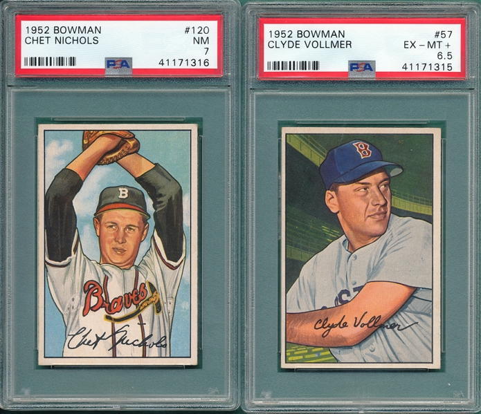 1952 Bowman #57 Vollmer & #120 Nichols, Lot of (2) PSA 