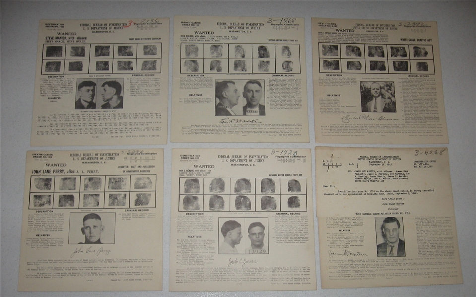 1930s FBI Most Wanted Notices Lot of (34)