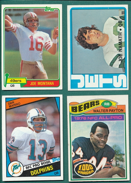 1972-84 Topps Football Lot of (4) HOFers, Marino, Rookie, Payton, Namath & Montana, Rookie