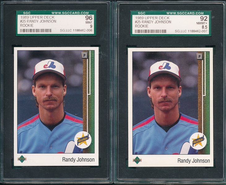 1989 Upper Deck #25 Randy Johnson , Lot of (2), SGC 92 & 96 *MINT* *Rookie*