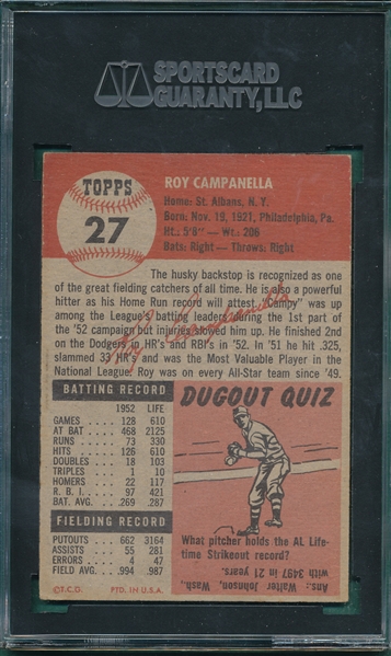 1953 Topps #27 Roy Campanella SGC 60