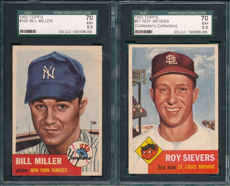 1953 Topps #67 Sievers & #100 Miller, Lot of (2) SGC 70