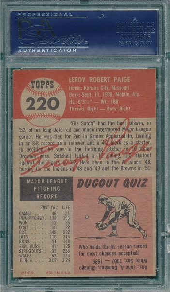 1953 Topps #220 Satchell Paige PSA 5.5
