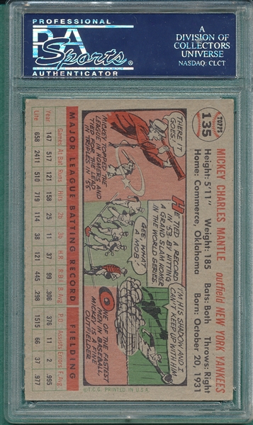 1956 Topps #135 Mickey Mantle PSA 5.5 *Gray*