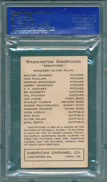 1922 E120-120 Walter Johnson American Caramel PSA 5