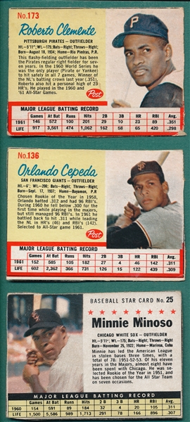 1961-63 Post Cereal Lot of (26) W/ '62 Clemente