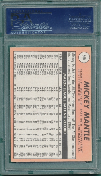 1969 Topps #500 Mickey Mantle PSA 5 *White Letters*
