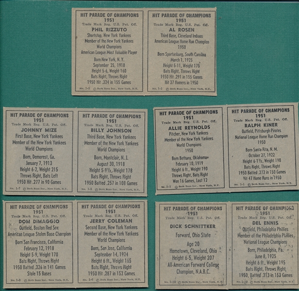1951 Berk Ross Lot of (5) Panels W/ Rizzuto/Rosen