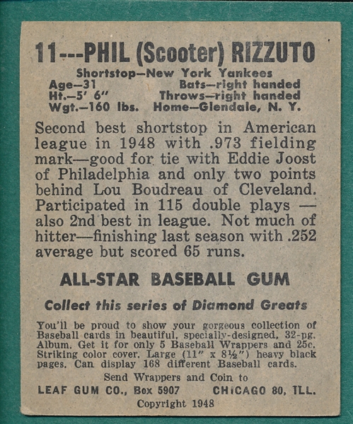 1948 Leaf #11 Phil Rizzuto 