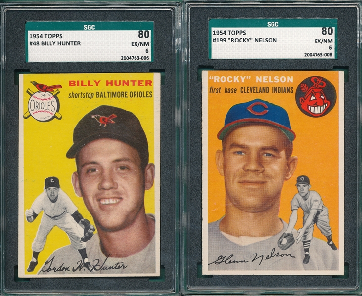 1954 Topps #48 Hunter & #199 Nelson, Lot of (2), SGC 80