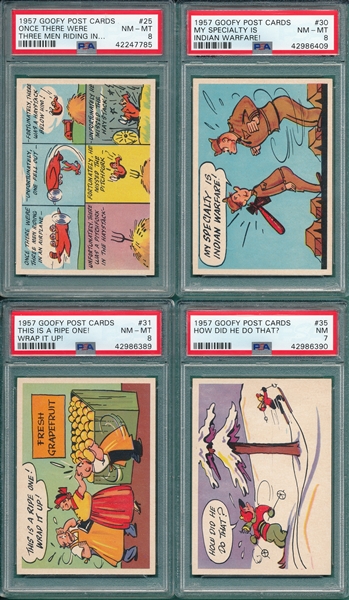 1957 Topps Goofy Postcards Lot of (4) W/ #25 PSA 8