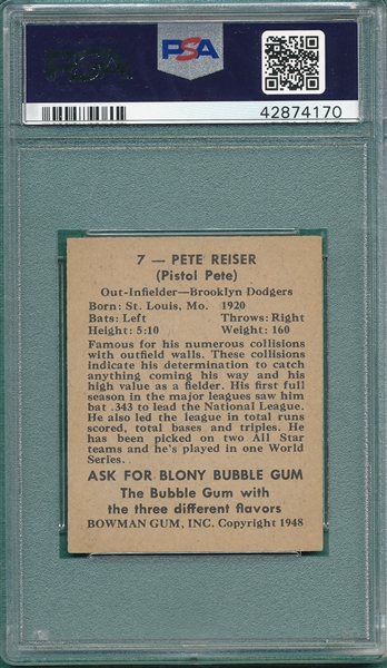 1948 Bowman #7 Pete Reiser PSA 7 *SP*