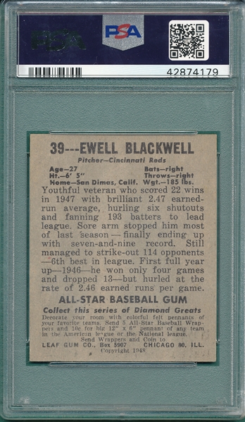 1948 Leaf #39 Ewell Blackwell PSA 6