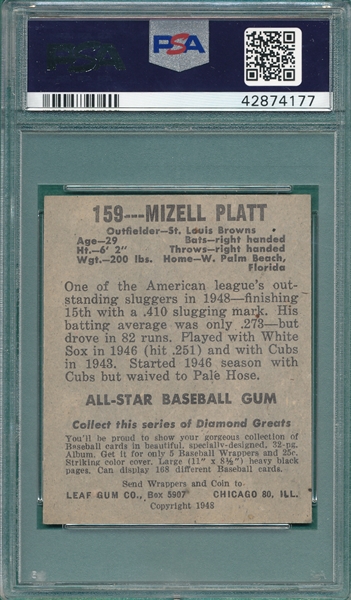 1948 Leaf #159 Mizell Platt PSA 6