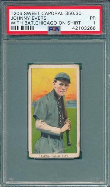 1909-1911 T206 Evers Chicago On Shirt, Sweet Caporal Cigarettes PSA 1