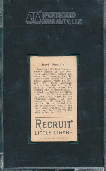 1912 T207 Daniels Recruit Little Cigars SGC 60