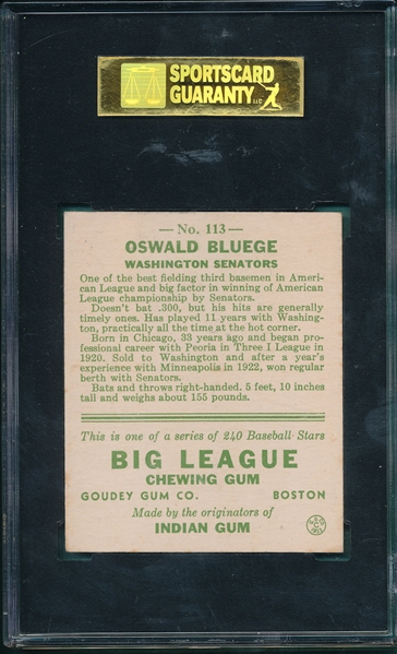 1933 Goudey #113 Oswald Bluege SGC 84