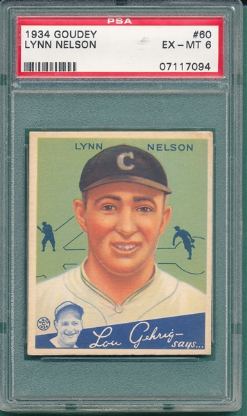 1934 Goudey #60 Lynn Nelson PSA 6
