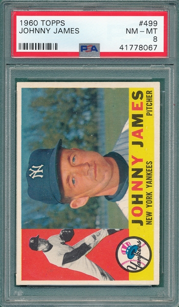 1960 Topps #499 Johnny James PSA 8
