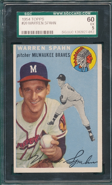 1954 Topps #20 Warren Spahn SGC 60