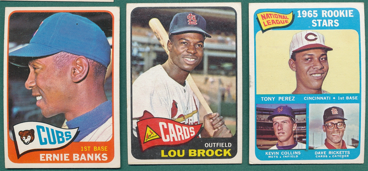 1965 Topps Lot of HOFers (3) W/ Banks, Brock & Perez, Rookie *High #s*