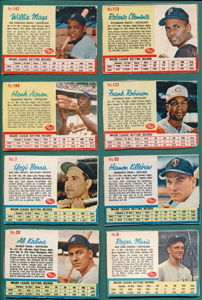 1962 Post Cereal Lot of (8) W/ Clemente, Mays & Aaron