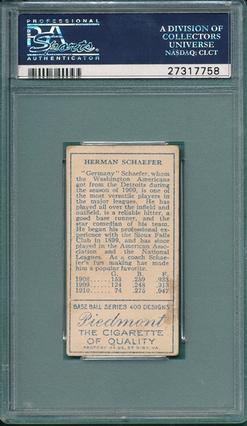 1911 T205 Schaefer Piedmont Cigarettes PSA 3