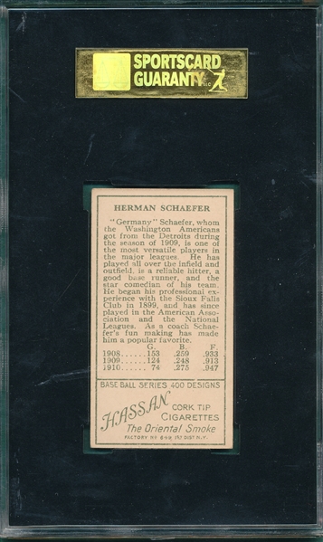 1911 T205 Schaefer Hassan Cigarettes SGC 50