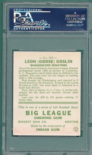 1933 Goudey #168 Goose Goslin PSA 6 *Great Colors*