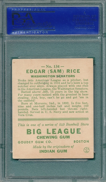 1933 Goudey #134 Sam Rice PSA 6 *Great Colors*