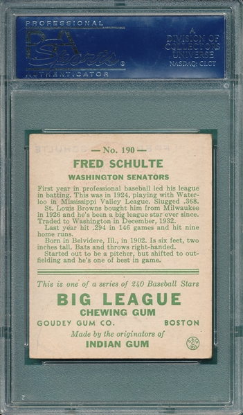 1933 Goudey #190 Fred Schulte PSA 5