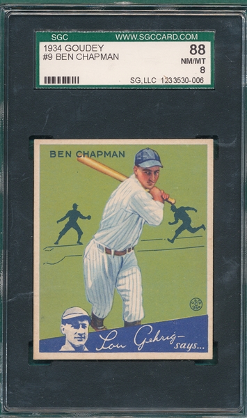 1934 Goudey #9 Ben Chapman SGC 88