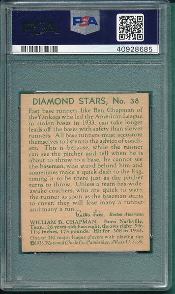 1934-36 Diamond Star #38 Ben Chapman PSA 7