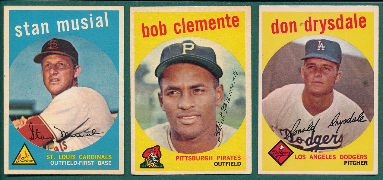 1959 Topps Lot of (7) HOFers W/ Musial & Clemente